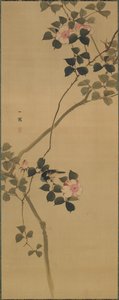 Wild Rose and a Bird, Hanging Scroll by Mori Ippo